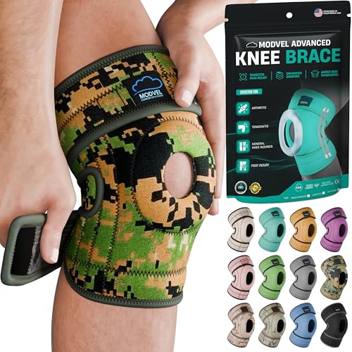 MODVEL ELITE Knee Brace for Women Men with Side Stabilizers Patella Gel Pads Brace for Meniscus Tear for Maximum Knee Pain Support ACL Knee Braces for Running Workout Arthritis Joint Recovery